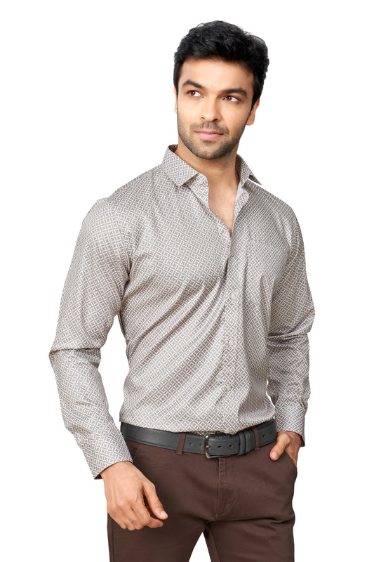 BEIGE COLOUR PRINTED FULL SLEEVES FORMAL SHIRT