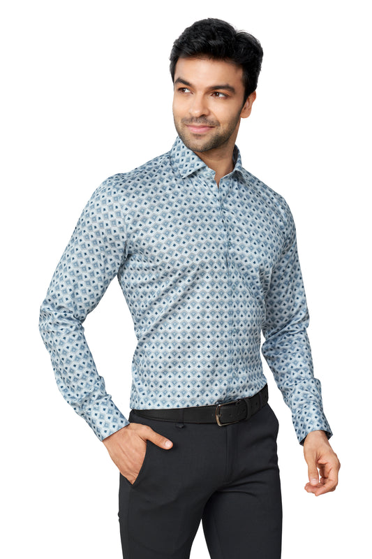 GREY COLOUR PRINTED FULL SLEEVES FORMAL SHIRT