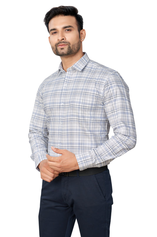 BGREY COLOUR CHECKS FULL SLEEVES FORMAL SHIRT