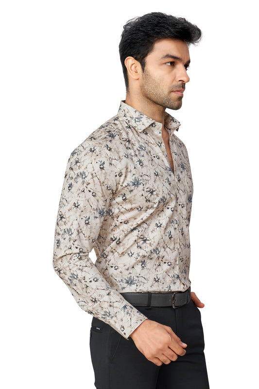 FAWN COLOUR PRINTED FULL SLEEVES FORMAL SHIRT