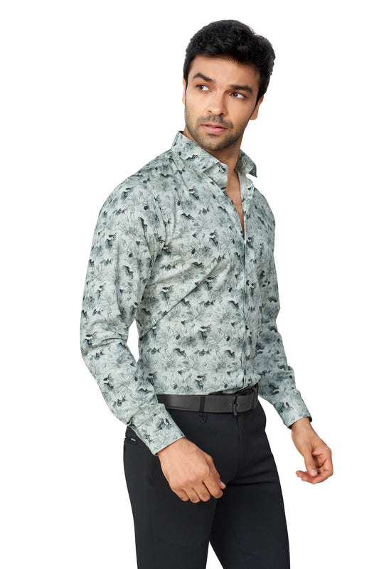 GREY COLOUR PRINTED FULL SLEEVES FORMAL SHIRT