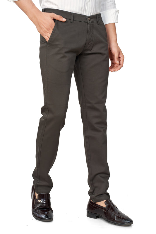 OLIVE COLOR NARROW FIT PLAIN CHINOS