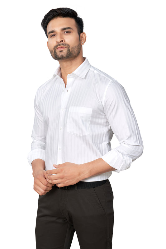 WHITE COLOUR STRIPED FULL SLEEVES FORMAL SHIRT