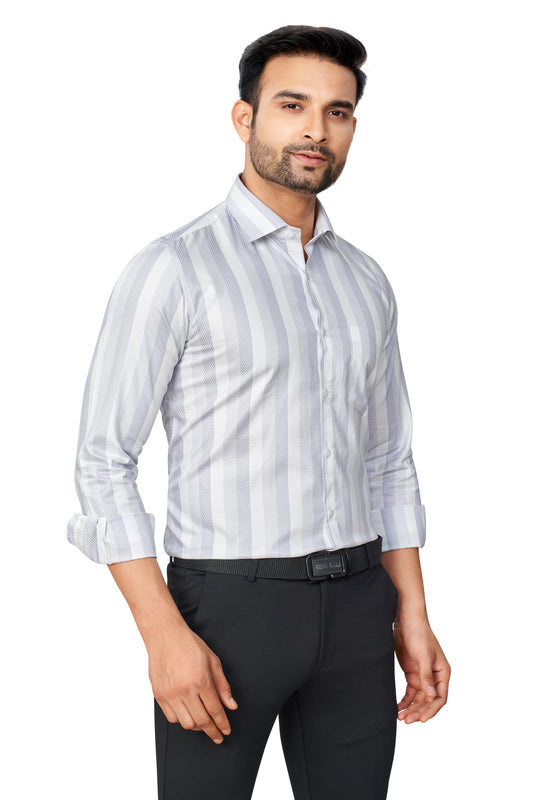 LGREY COLOUR STRIPE FULL SLEEVES FORMAL SHIRT
