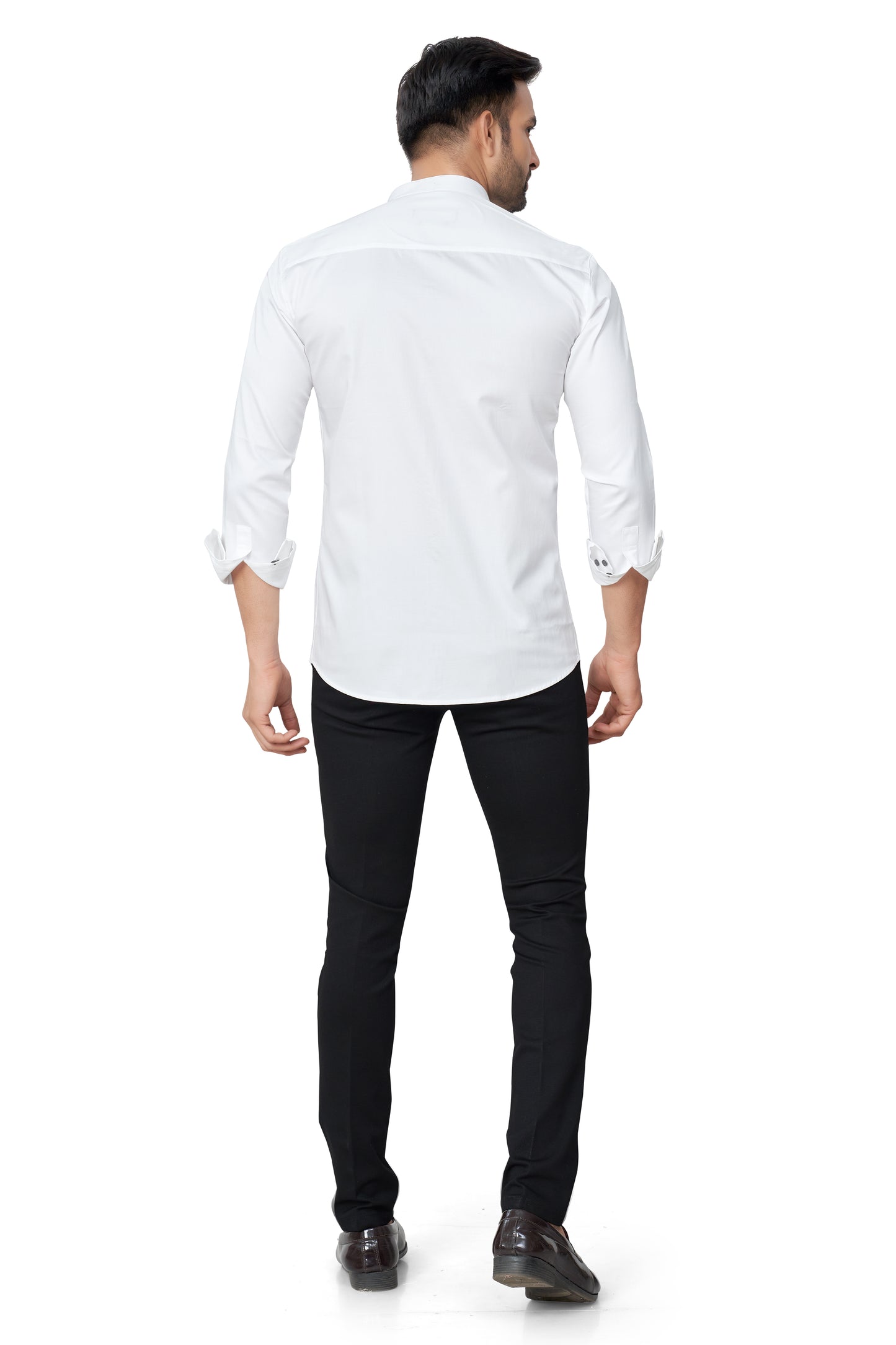 CLUBWHITE COLOUR PLAIN FULL SLEEVES STAND COLLAR FORMAL SHIRT