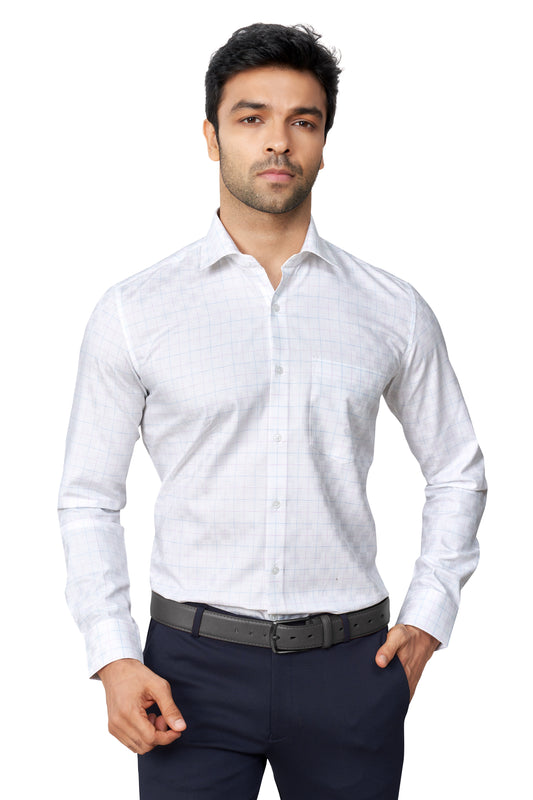 WHITE COLOUR CHECKS FULL SLEEVES FORMAL SHIRT