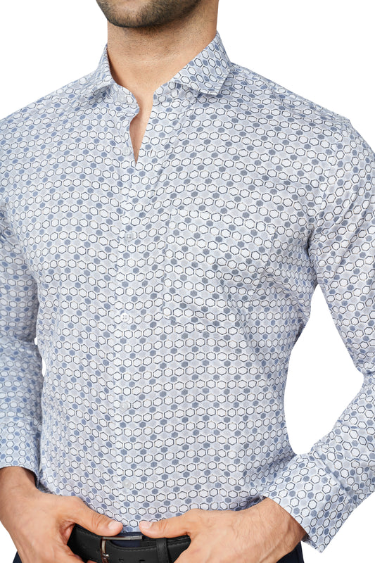 GREY COLOUR PRINTED FULL SLEEVES FORMAL SHIRT