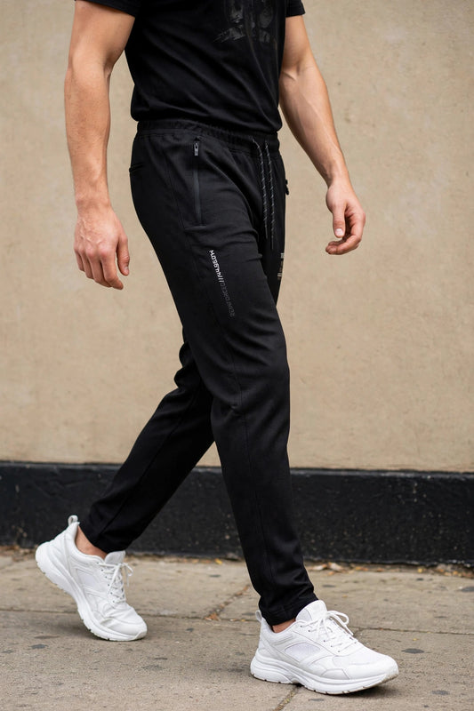 Men Black Track Pants with Zip Pockets ST-54