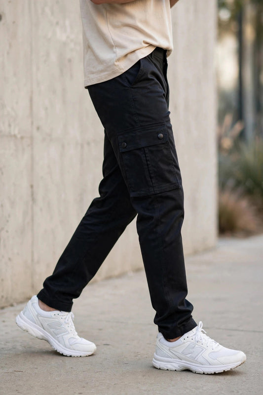 Men Black Cargos Multi-Pocket Pants 1717