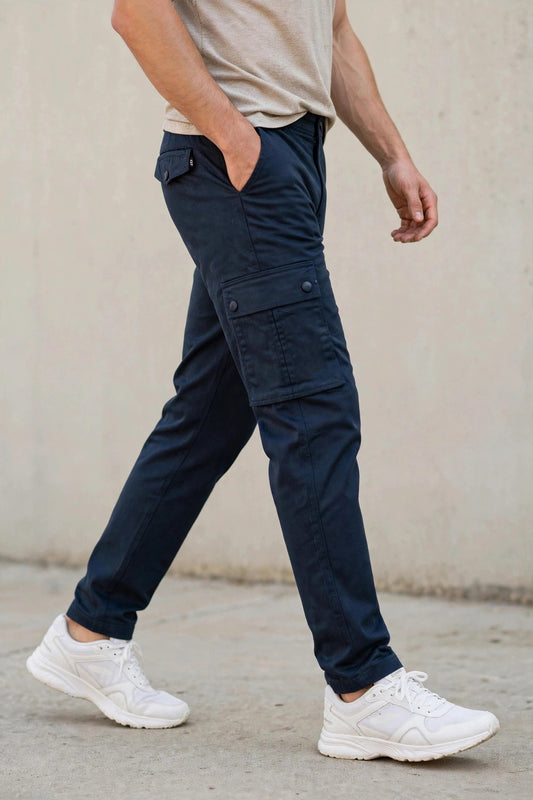 Men Navy Blue Cargos Multi-Pocket Pants 1717