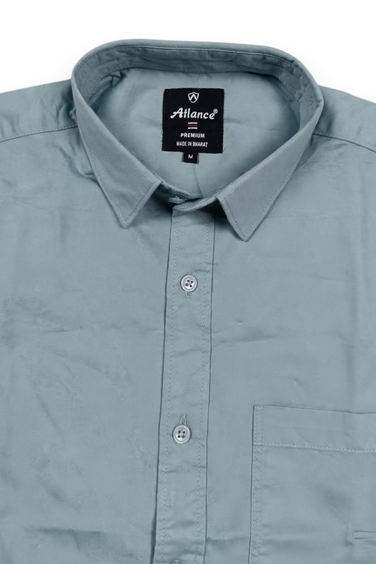 Men Aqua Green Plain Full Sleeve Casual Shirt ZDOBBY