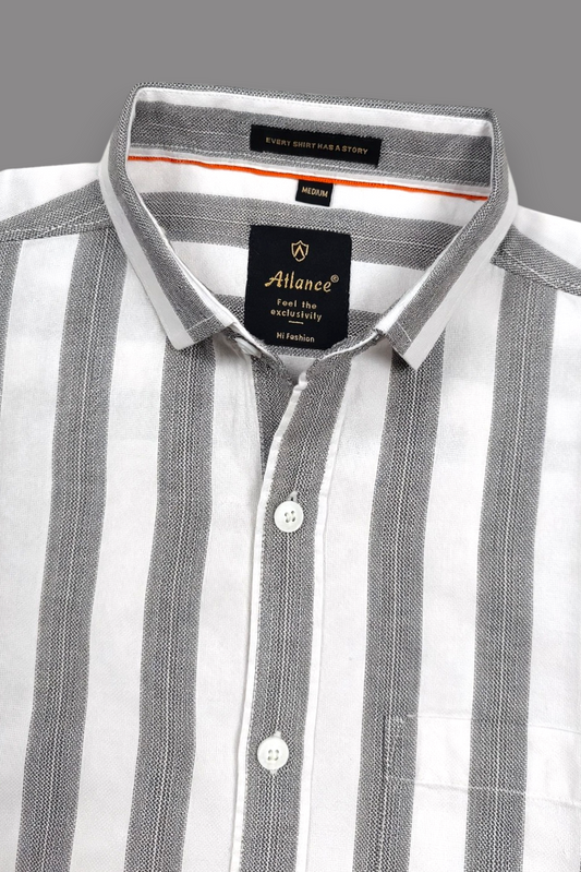 Men Black Vertical Striped Half Sleeve Casual Shirt SGV-528-1
