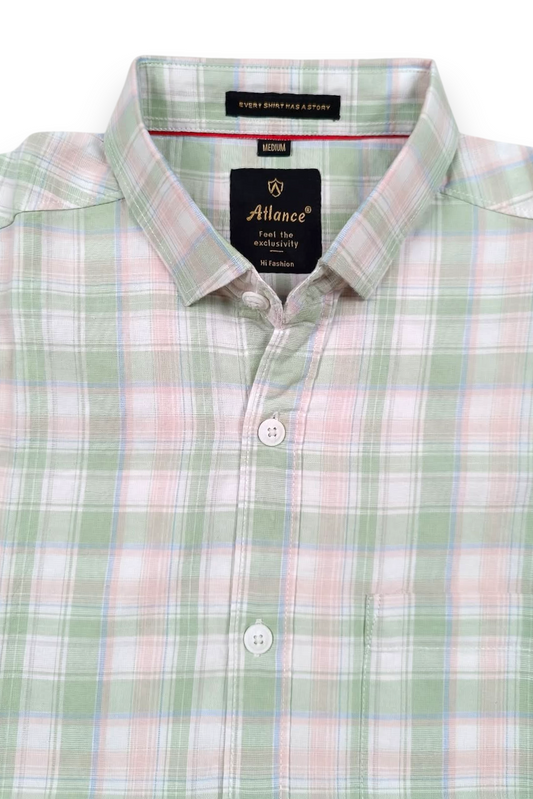Men Peach Checkered Half Sleeve Casual Shirt SGV-528-2