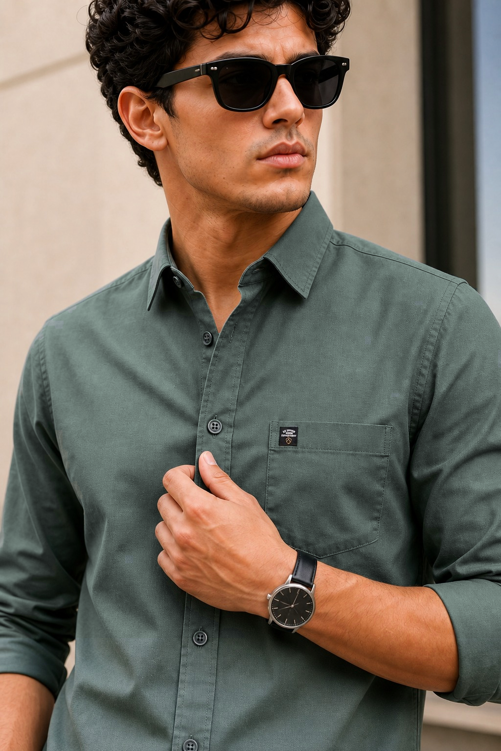 Men Persian Green Solid Casual Shirt | Full Sleeve Shirt JK-455