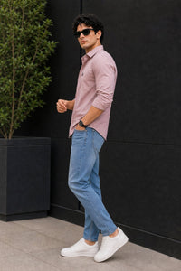 Men Rose Pink Solid Casual Shirt | Full Sleeve Shirt JK-455