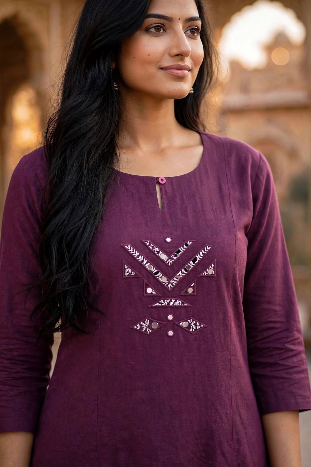 Wine Mirror Work Cotton Kurta Palazzo Set ATL110-A
