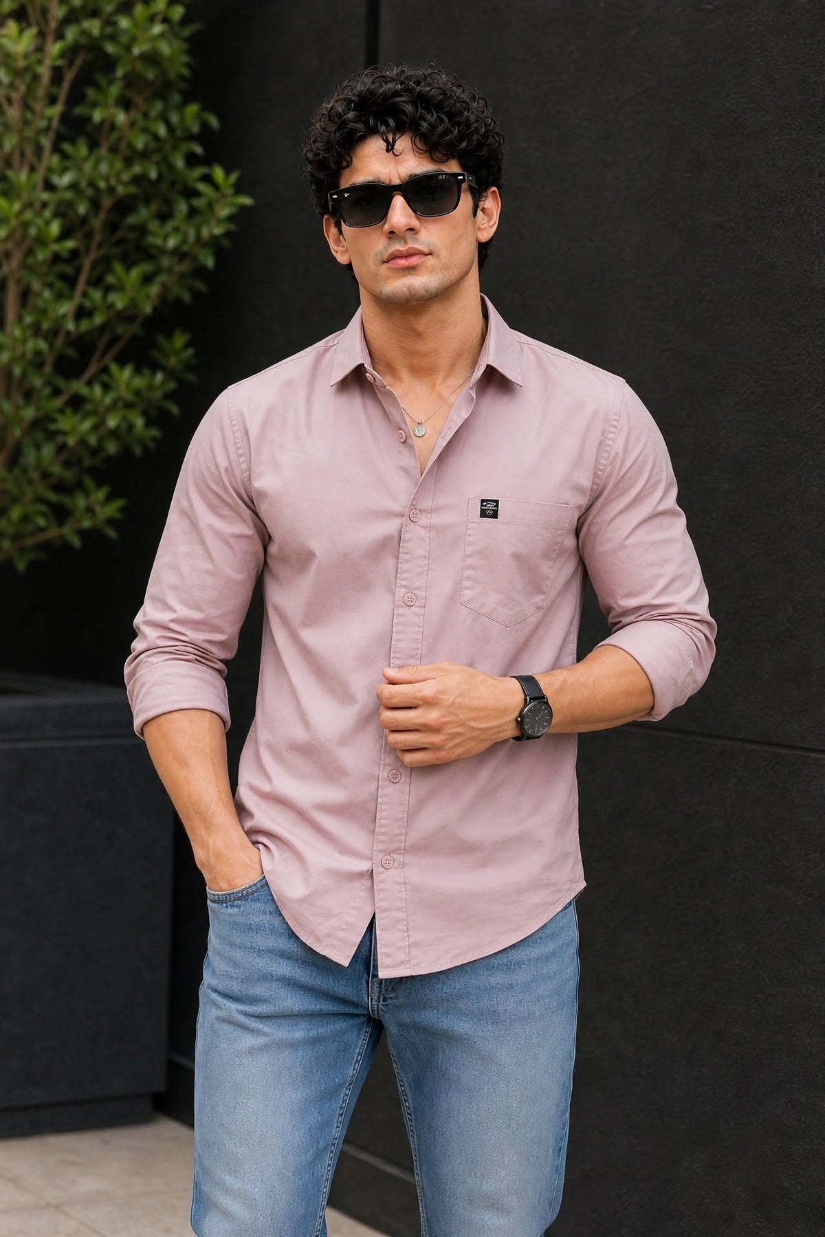 Men Rose Pink Solid Casual Shirt | Full Sleeve Shirt JK-455