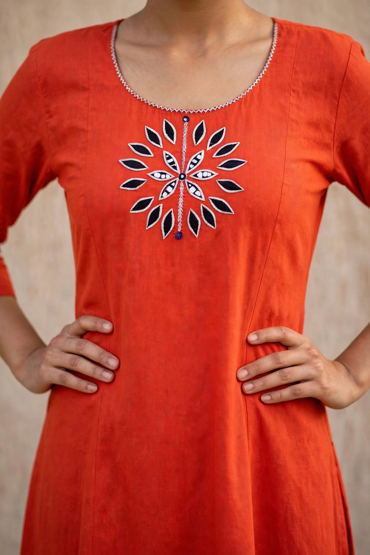 Rust Orange Mirror Work Cotton Kurta Palazzo Set ATL112