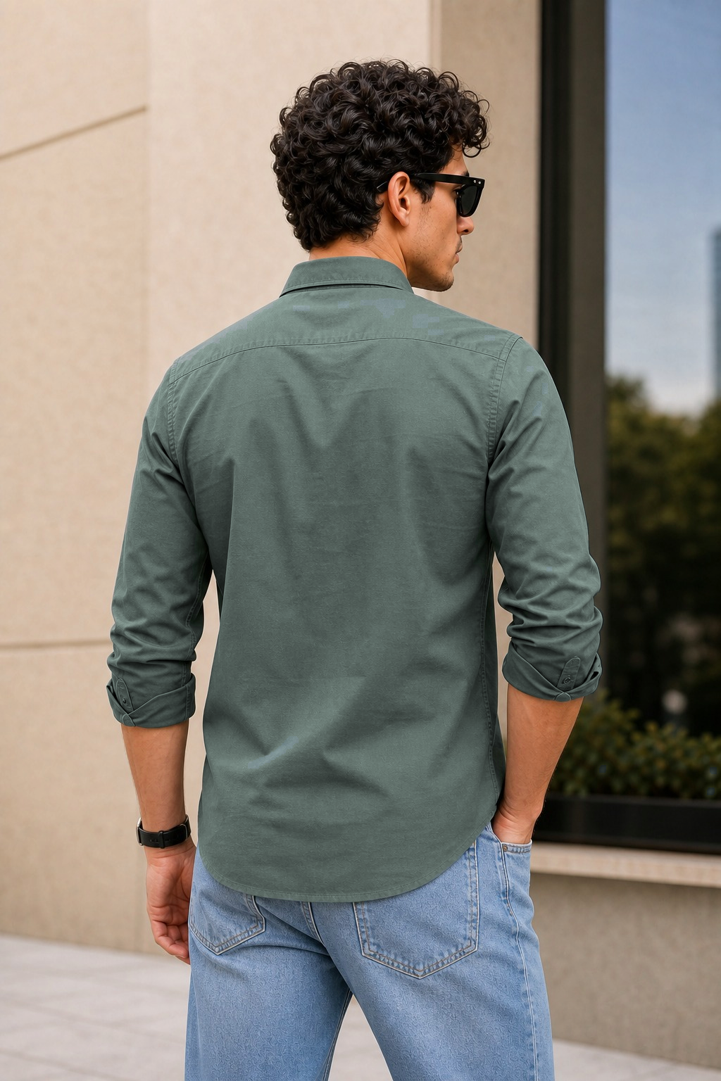Men Persian Green Solid Casual Shirt | Full Sleeve Shirt JK-455