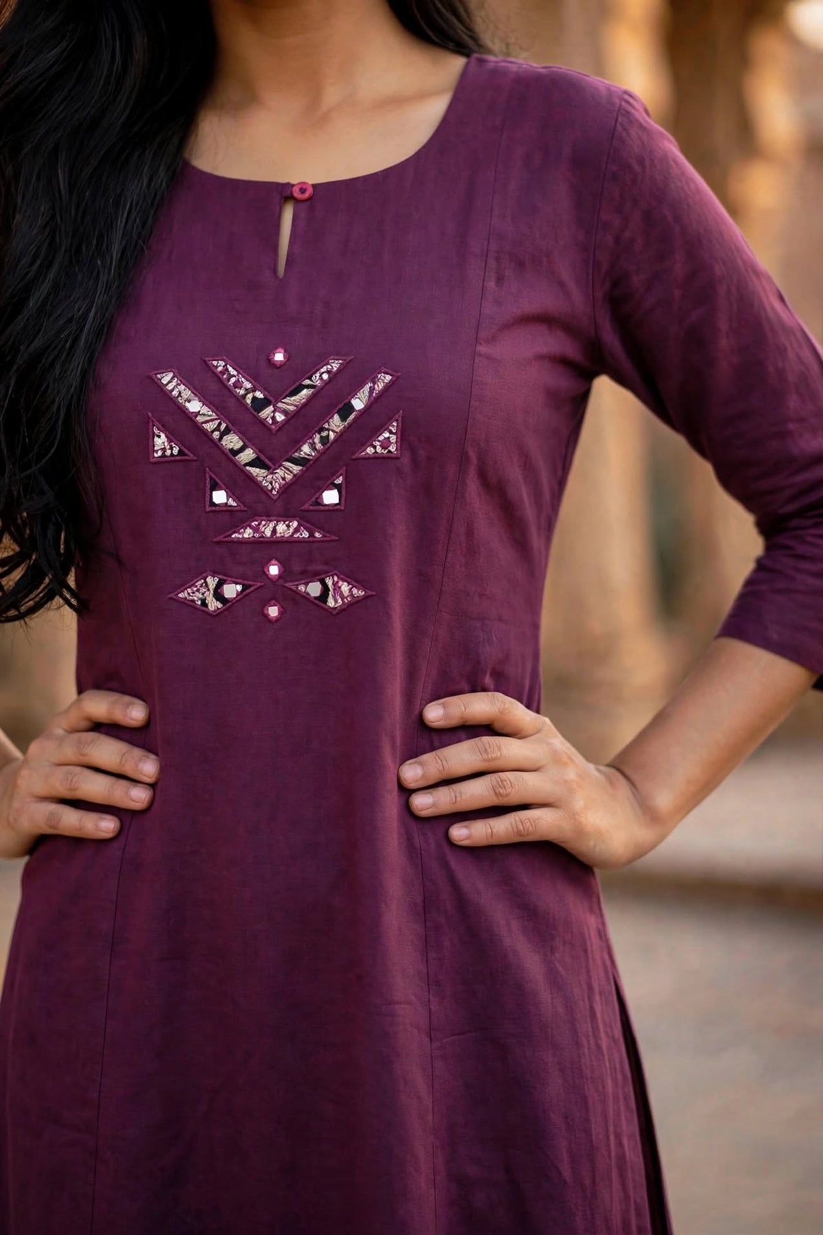 Wine Mirror Work Cotton Kurta Palazzo Set ATL110-A
