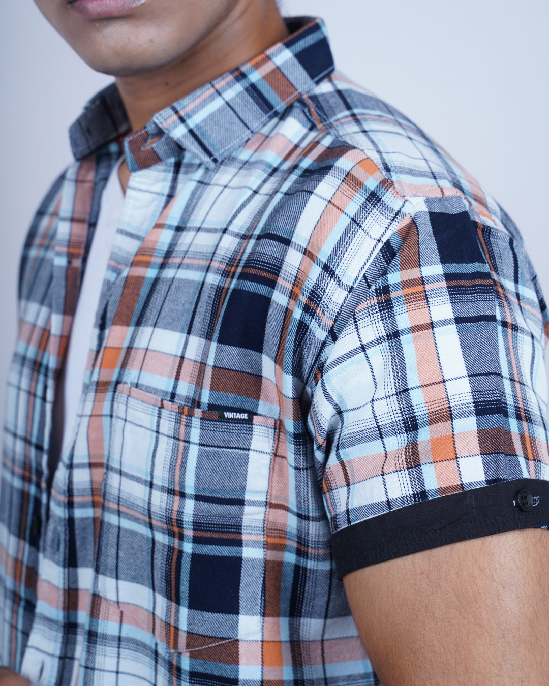 BLUE-WHITE COLOR CHECKS HALF SLEEVE CASUAL SHIRT