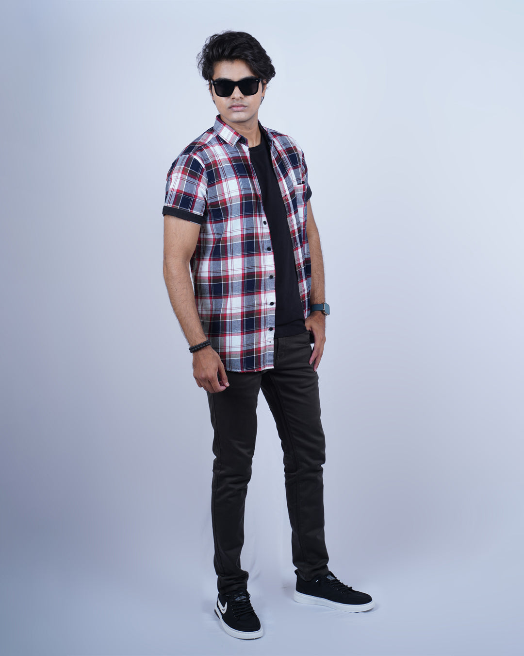 BLUE-RED COLOR CHECKS HALF SLEEVE CASUAL SHIRT