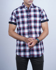 BLUE-RED COLOR CHECKS HALF SLEEVE CASUAL SHIRT