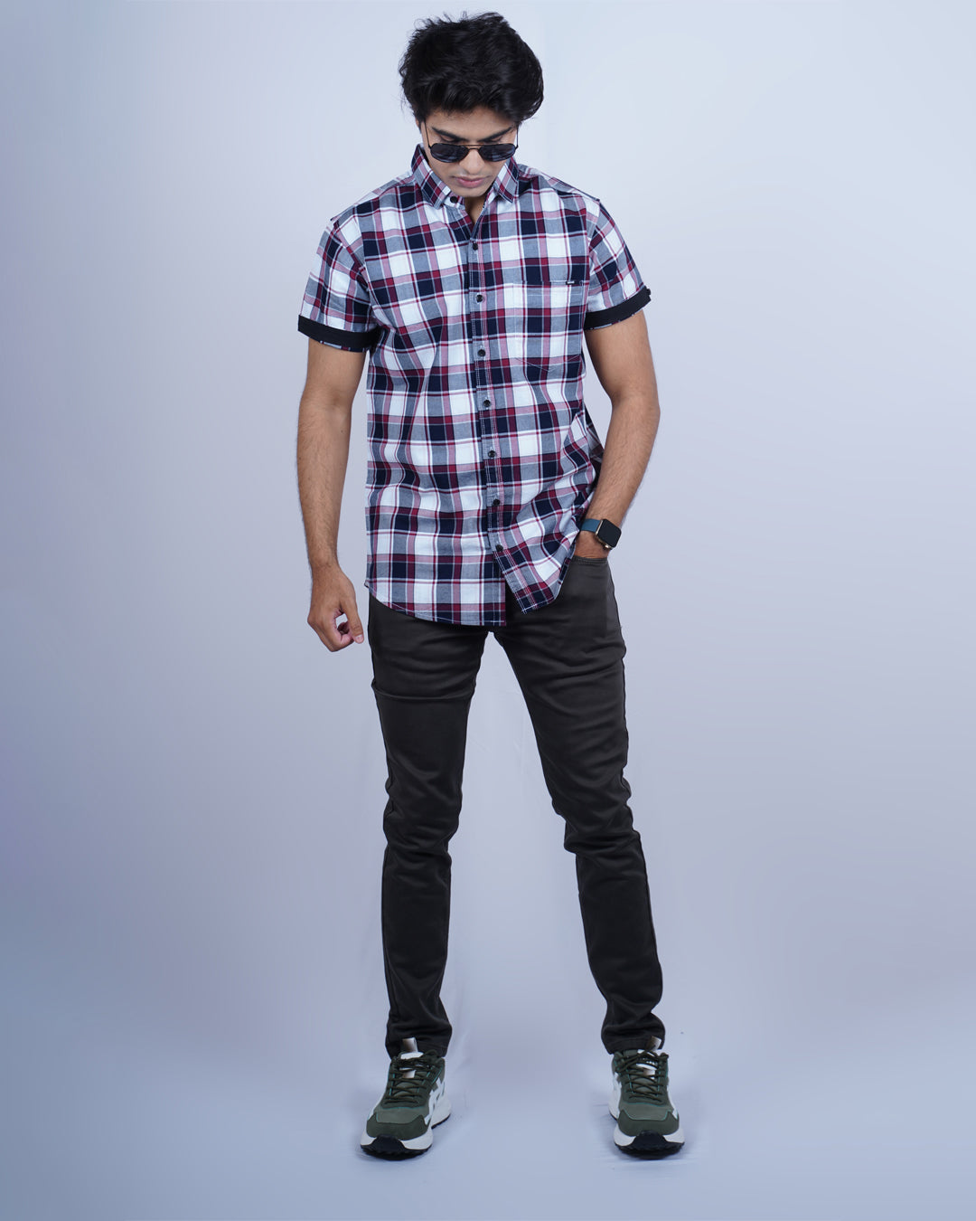 BLUE-RED COLOR CHECKS HALF SLEEVE CASUAL SHIRT