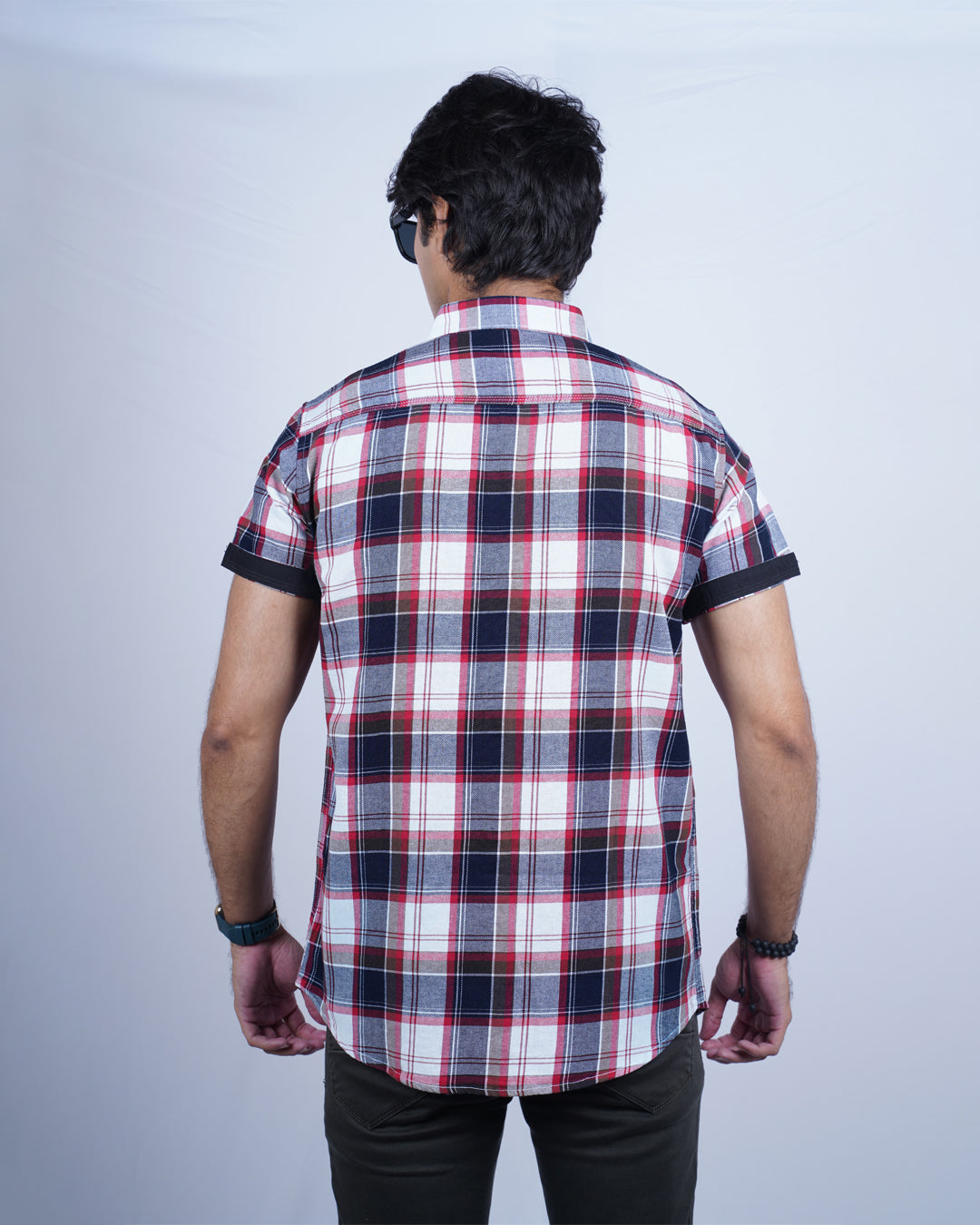 BLUE-RED COLOR CHECKS HALF SLEEVE CASUAL SHIRT