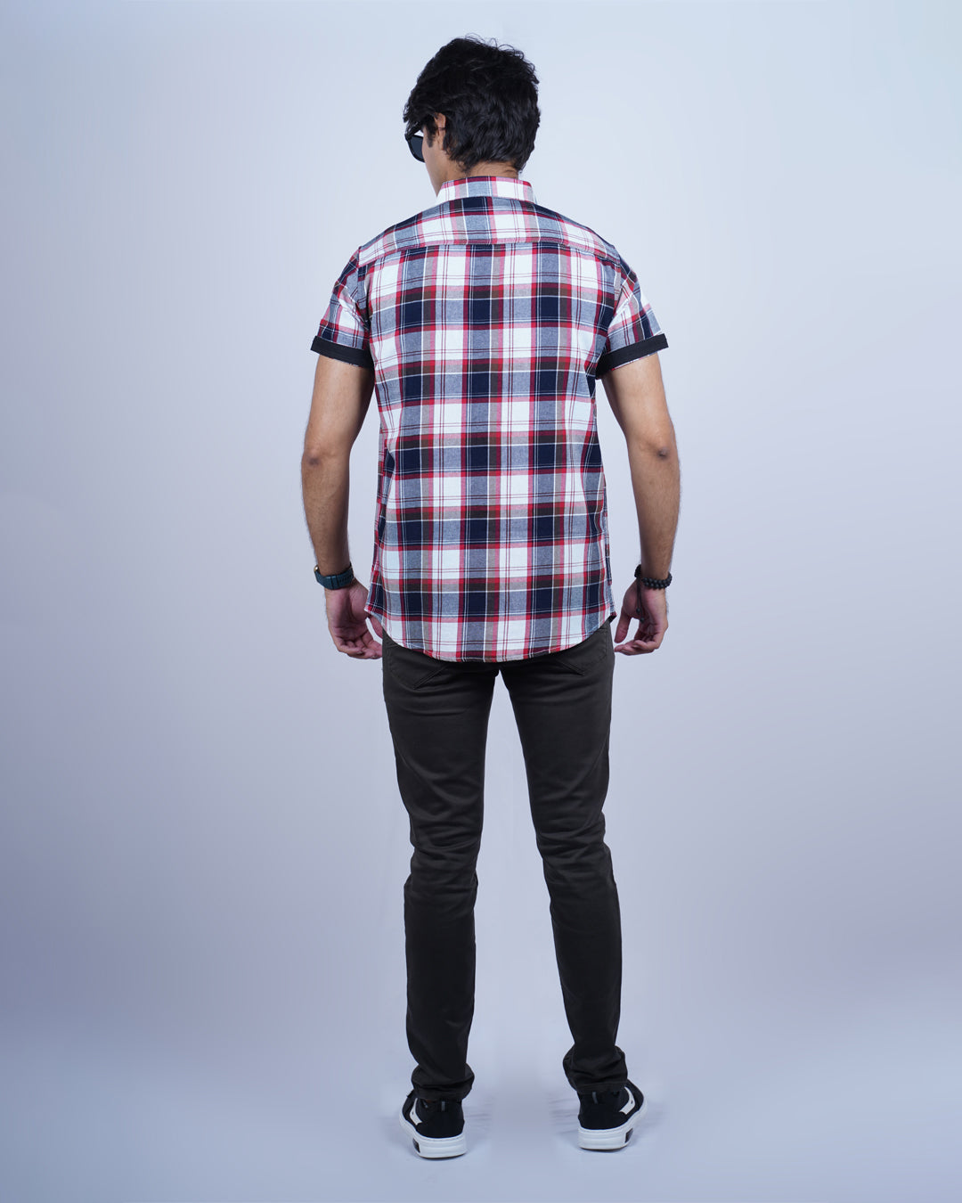 BLUE-RED COLOR CHECKS HALF SLEEVE CASUAL SHIRT