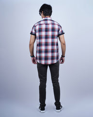 BLUE-RED COLOR CHECKS HALF SLEEVE CASUAL SHIRT