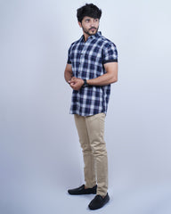 BLUE-WHITE COLOR CHECKS HALF SLEEVE CASUAL SHIRT