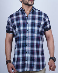 Blue-white color color checks half sleeve casual shirt shirt for casual wear.