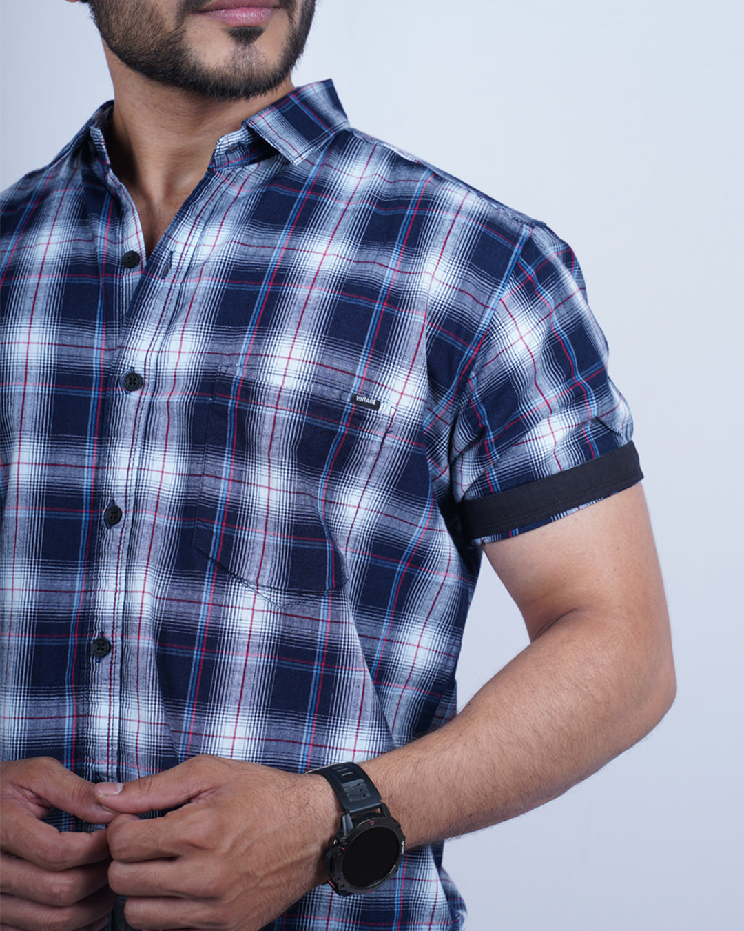 BLUE-WHITE COLOR CHECKS HALF SLEEVE CASUAL SHIRT