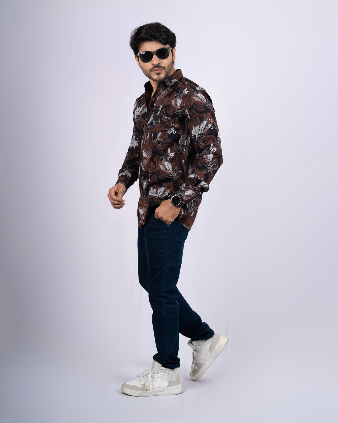 BROWN-BLACK COLOR PRINTED CASUAL SHIRT