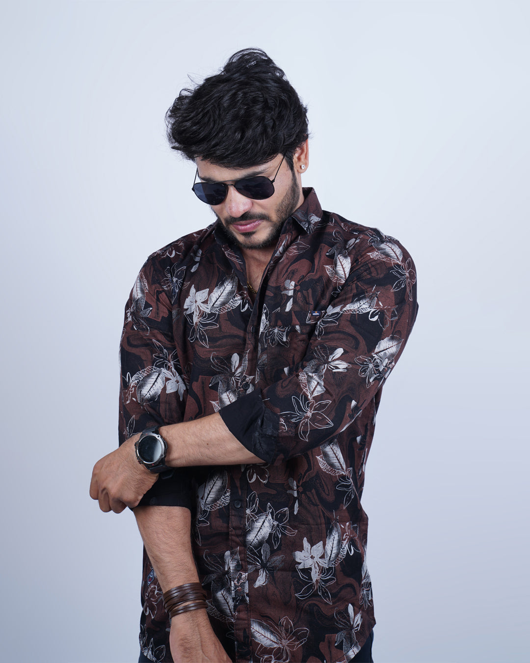 Brown-black color color printed casual shirt shirt for casual wear.