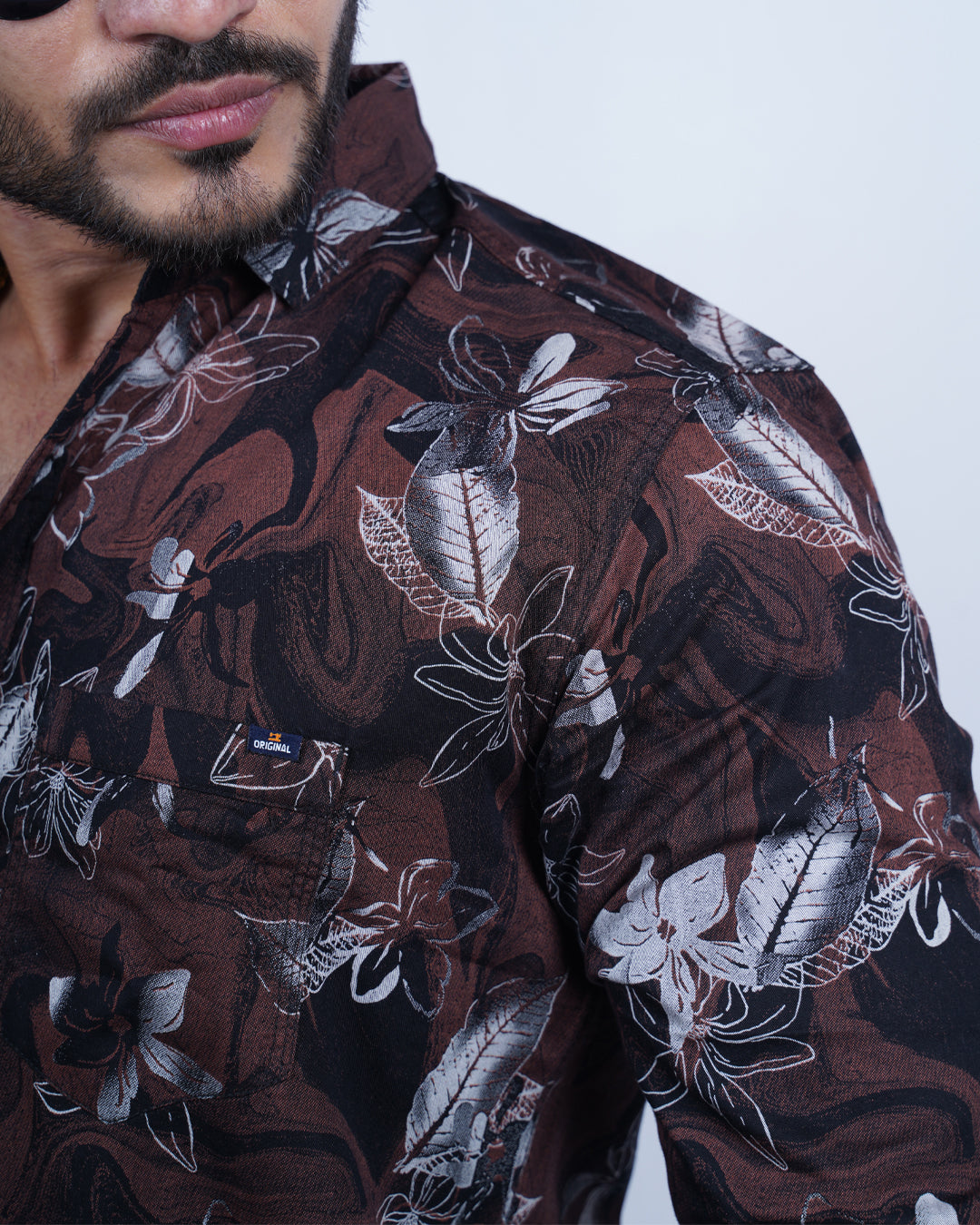 BROWN-BLACK COLOR PRINTED CASUAL SHIRT