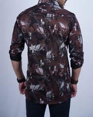 BROWN-BLACK COLOR PRINTED CASUAL SHIRT