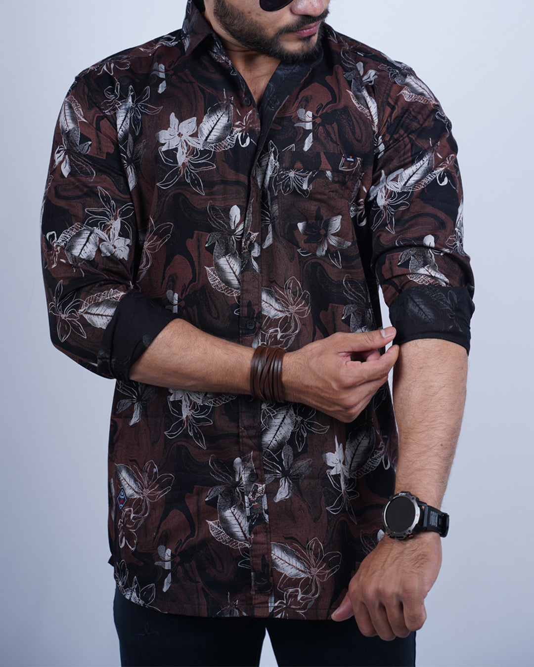 BROWN-BLACK COLOR PRINTED CASUAL SHIRT