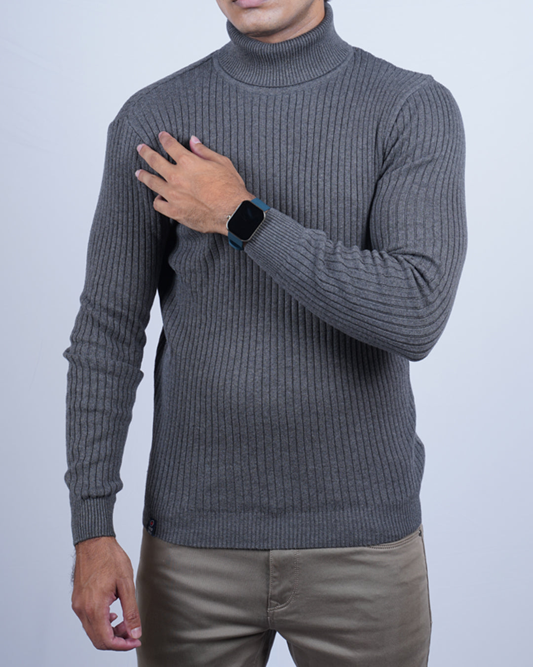 Grey high neck full sleeve shirt for men