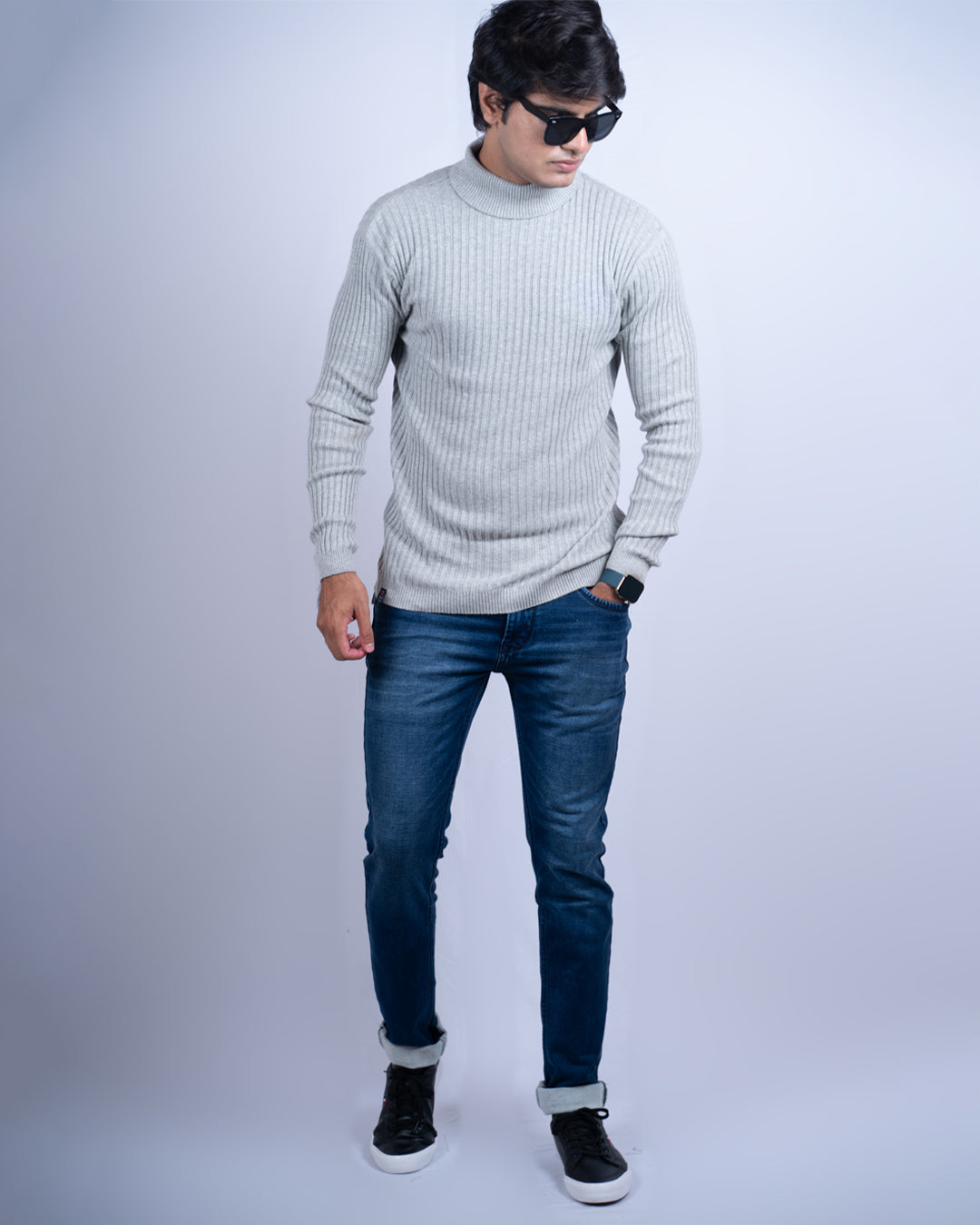 GREY COLOR HIGH NECK FULL SLEEVE SWEATSHIRT