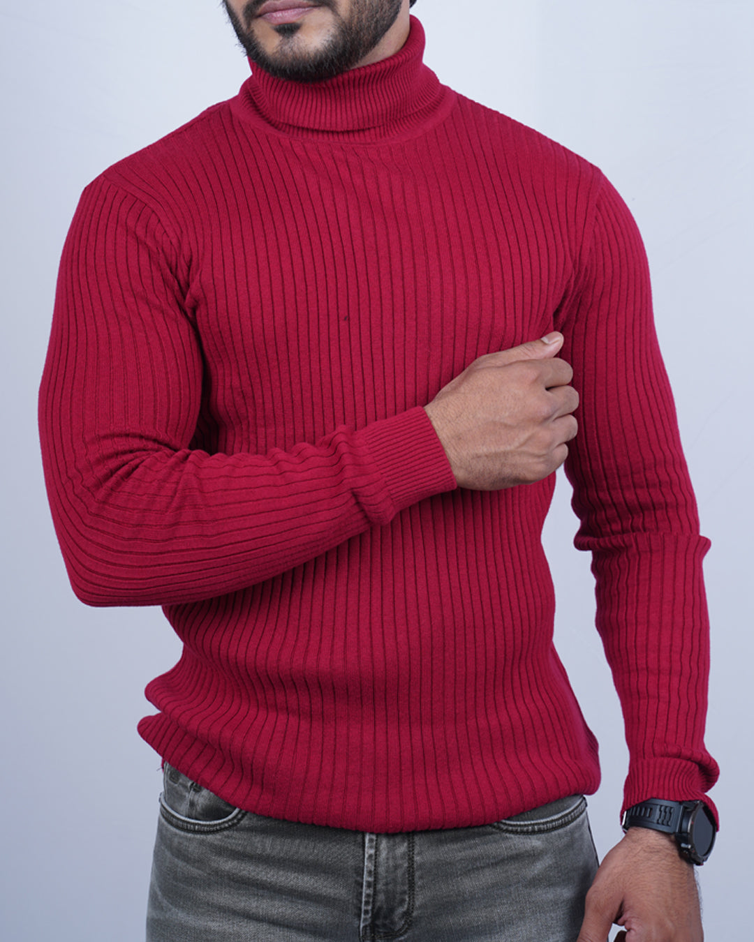 Maroon color high neck full sleeve shirt for men