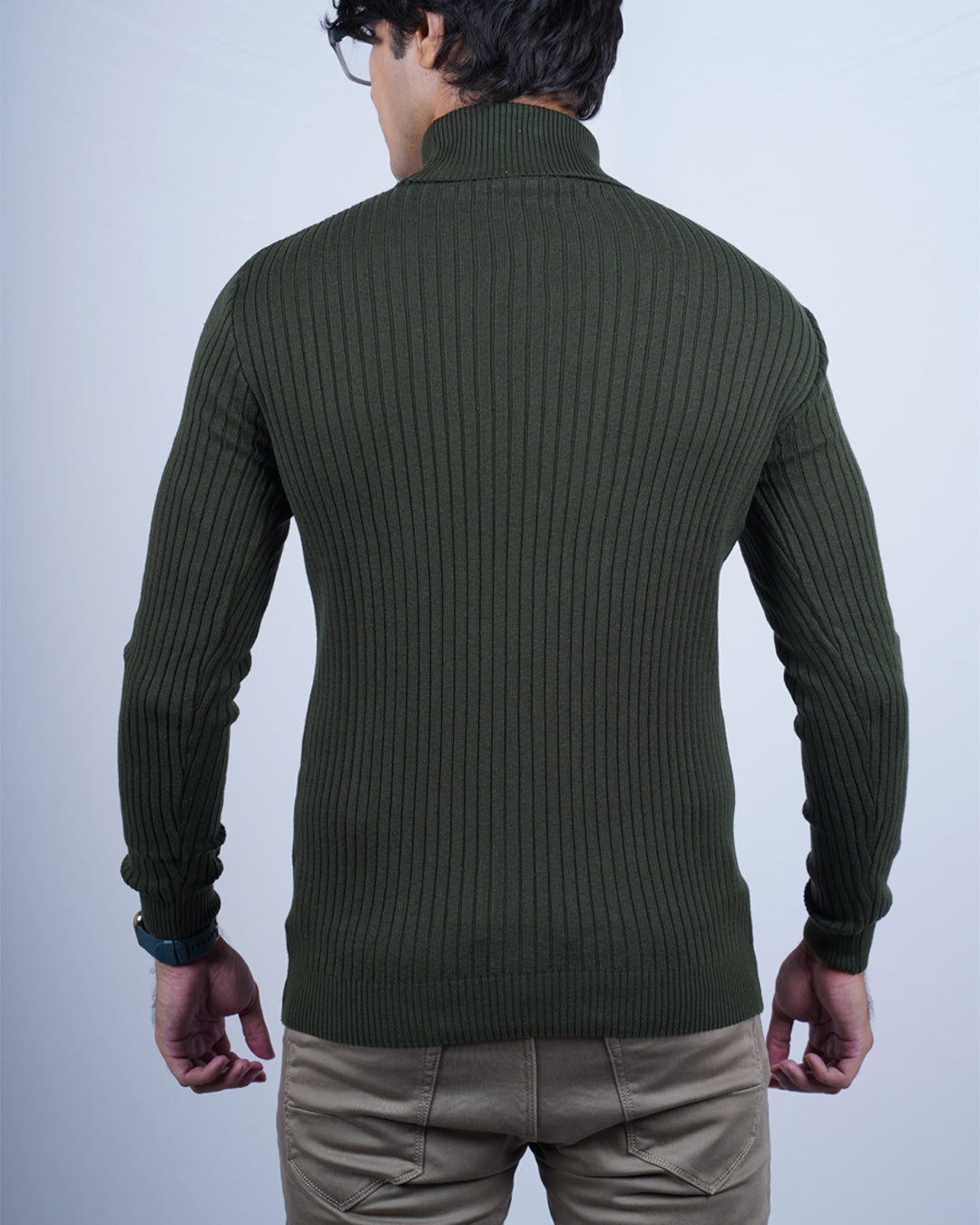 OLIVE COLOR HIGH NECK FULL SLEEVE SWEATSHIRT