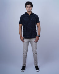 NAVY BLUE COLOR PRINTED COLLAR T-SHIRT