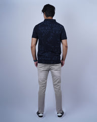 NAVY BLUE COLOR PRINTED COLLAR T-SHIRT