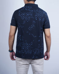 NAVY BLUE COLOR PRINTED COLLAR T-SHIRT