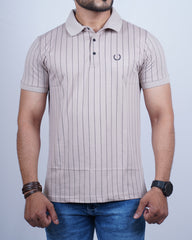 Beige color lining collar t-shirt for men