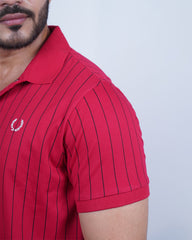 RED COLOR LINING COLLAR T-SHIRT