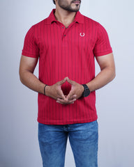 Red color lining collar t-shirt for men