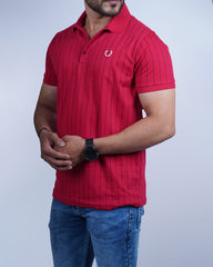 RED COLOR LINING COLLAR T-SHIRT